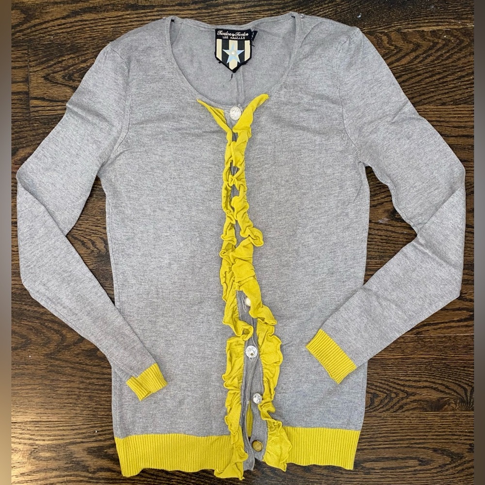 Twelve Twelve Los Angeles Heather Gray Cardigan with Rhinestone Buttons